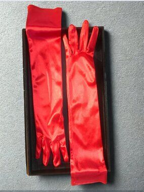 Vintage Red Satin Opera Length Gloves
